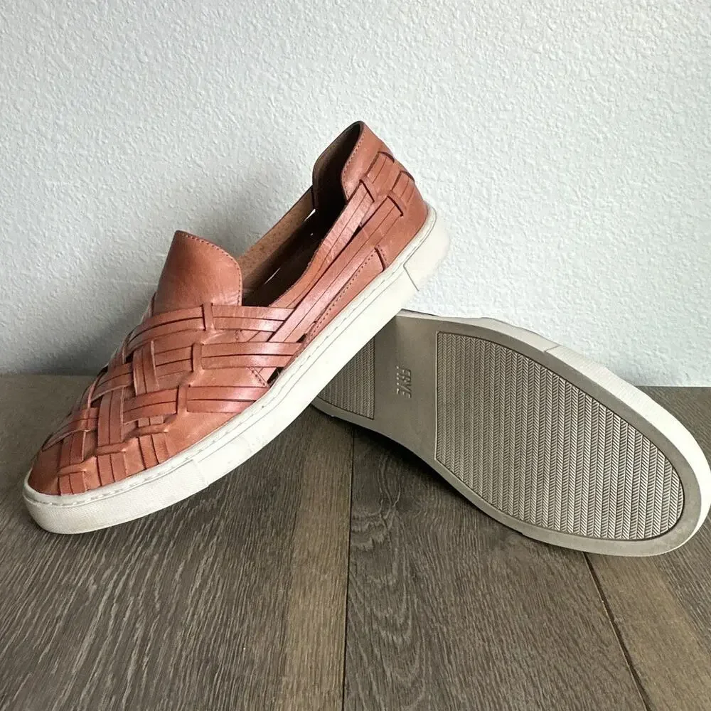Frye Ivy Huarache Women's Woven Leather Slip-On Sneaker Cognac Size 10